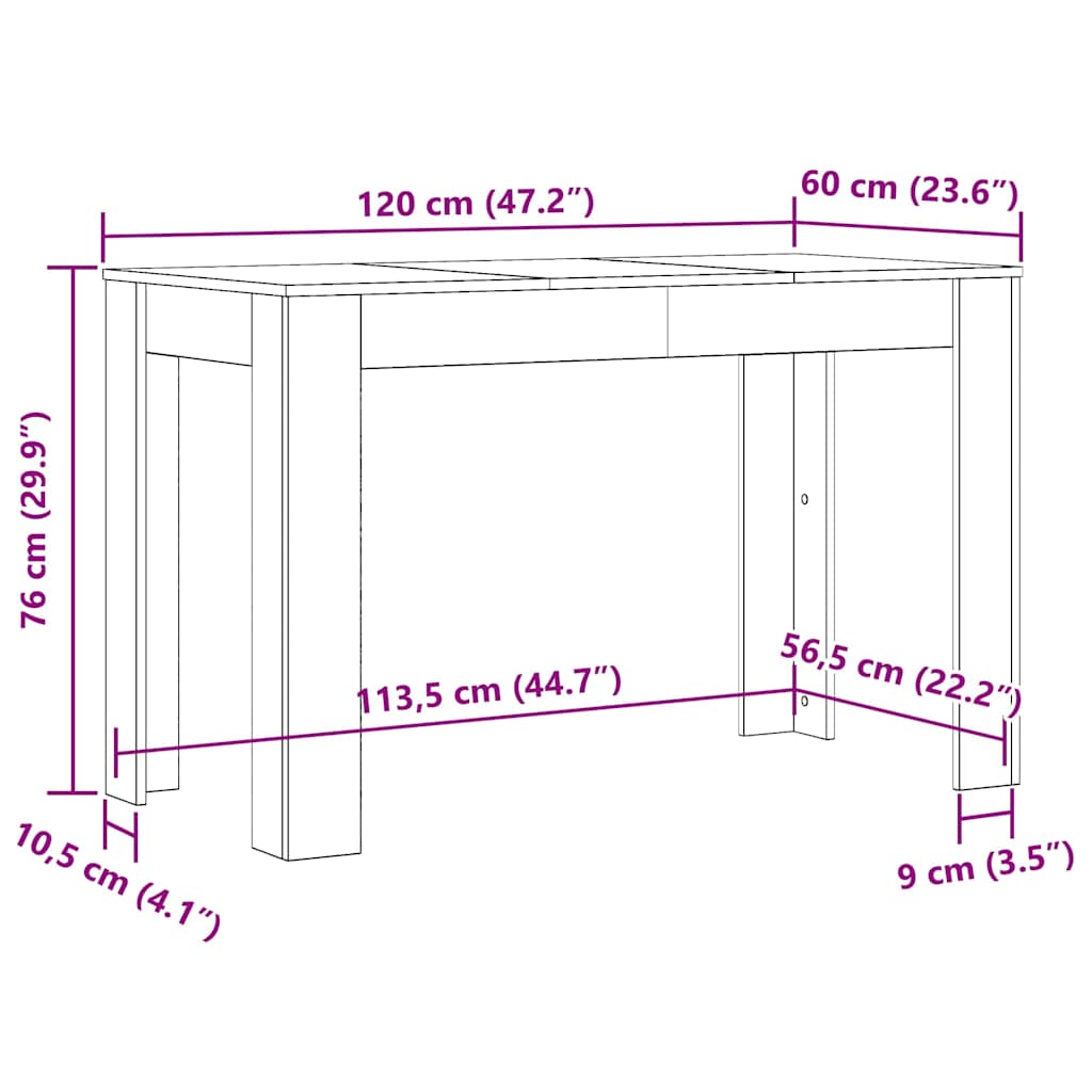 spisebord 120x60x76 cm konstrueret træ antikt træ