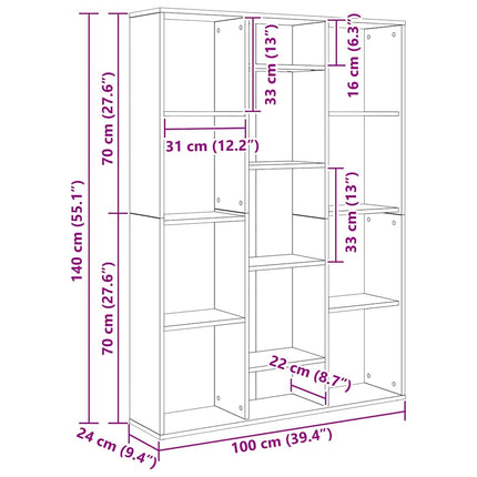 rumdeler/bogreol 100x24x140 cm konstrueret træ gammelt træ