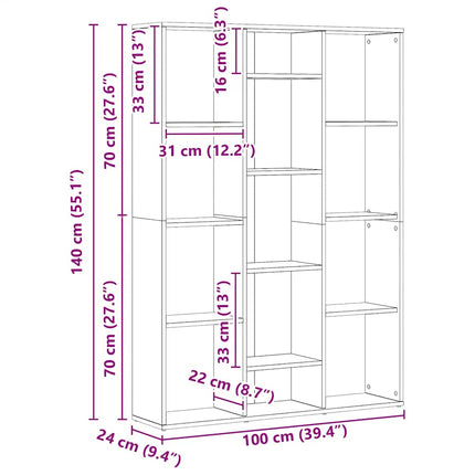 rumdeler/bogreol 100x24x140 cm konstrueret træ artisan eg