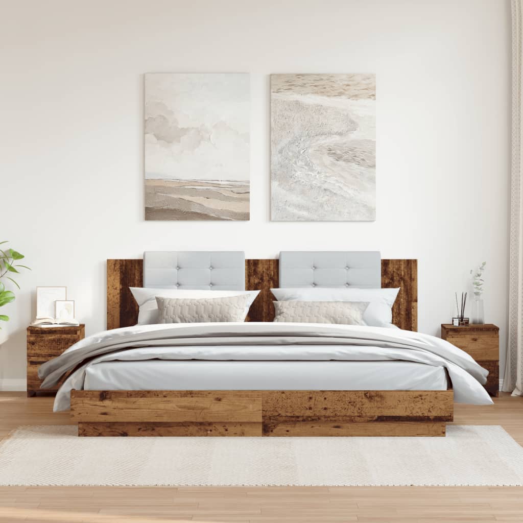 sengeborde 2 stk. 30x30x40 cm konstrueret træ antikt trælook