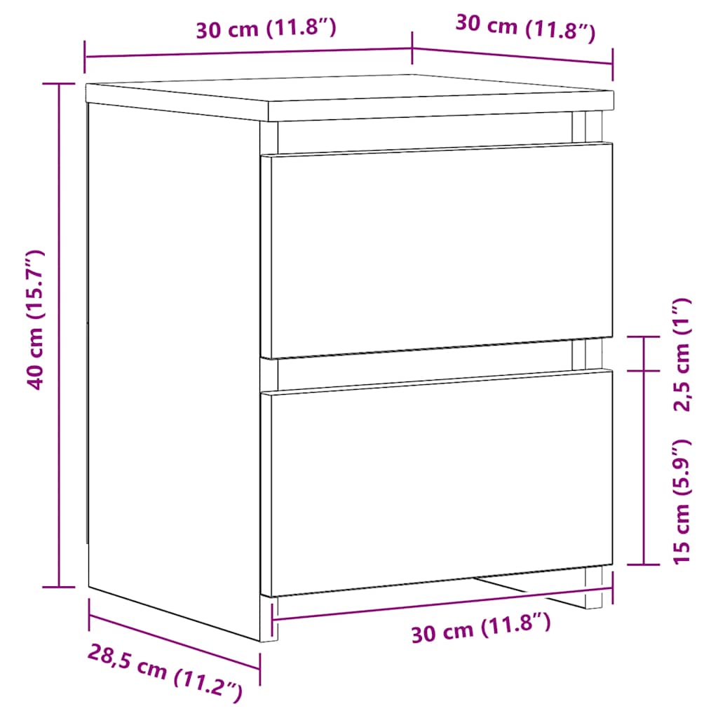 sengebord 30x30x40 cm konstrueret træ kunsteg