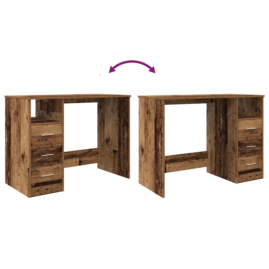 skrivebord 102x50x76 cm konstrueret træ antikt trælook