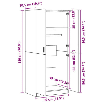 klædeskab 80x52x180 cm konstrueret træ antikt træ