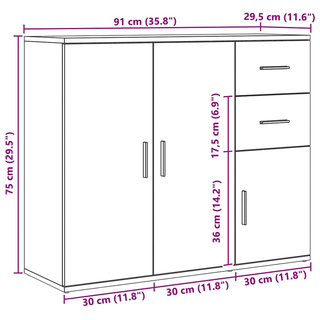 skænk håndlavet eg 91x29,5x75 cm konstrueret træ