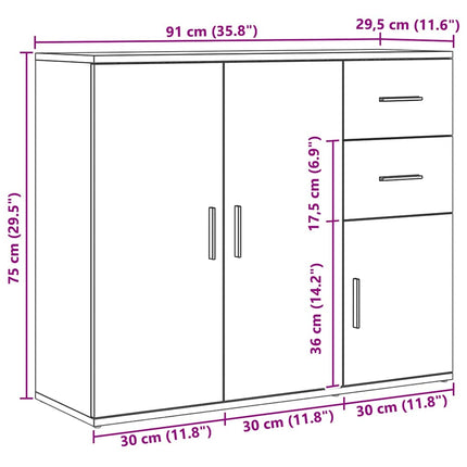 skænk håndlavet eg 91x29,5x75 cm konstrueret træ