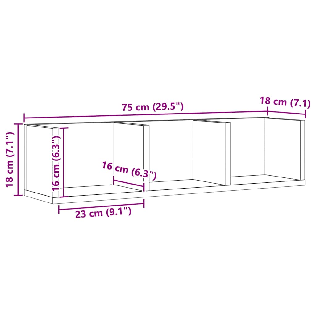 væghylde til cd'er 75x18x18 cm konstrueret træ kunsteg