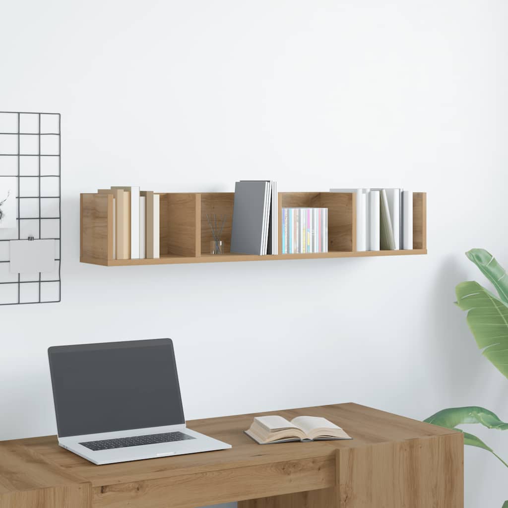 væghylde til cd'er 100x18x18 cm konstrueret træ kunsteg