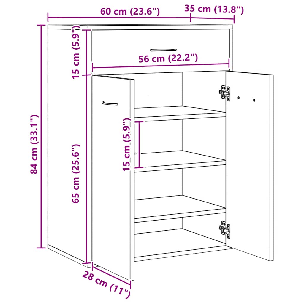 skoskab 60x35x84 cm konstrueret træ kunsteg