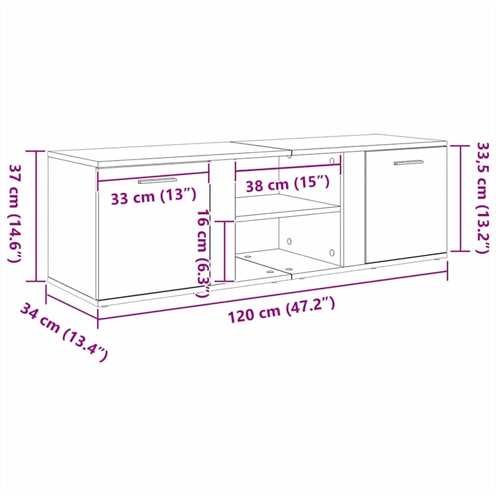 tv-bord 120x34x37 cm konstrueret træ antikt træ