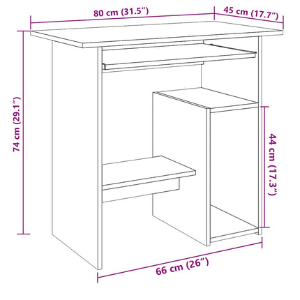 skrivebord 80x45x74 cm konstrueret træ kunsteg