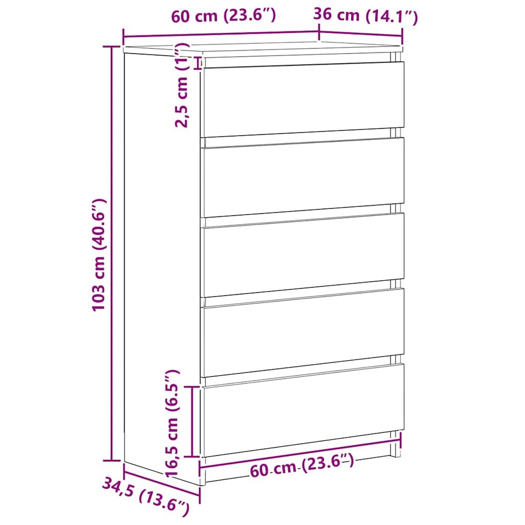 kommode 60x36x103 cm konstrueret træ kunsteg