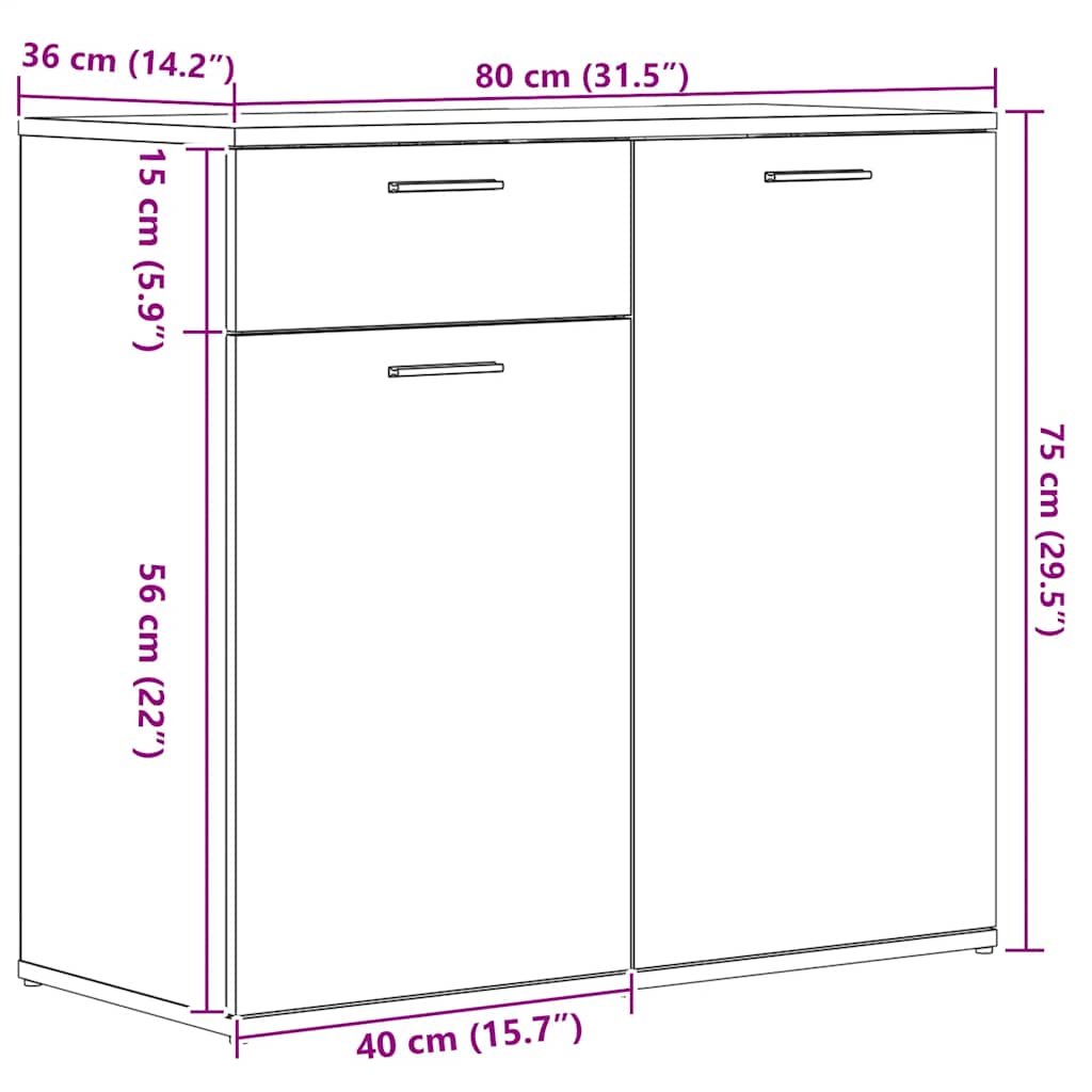 skænk 80x36x75 cm konstrueret træ artisan eg