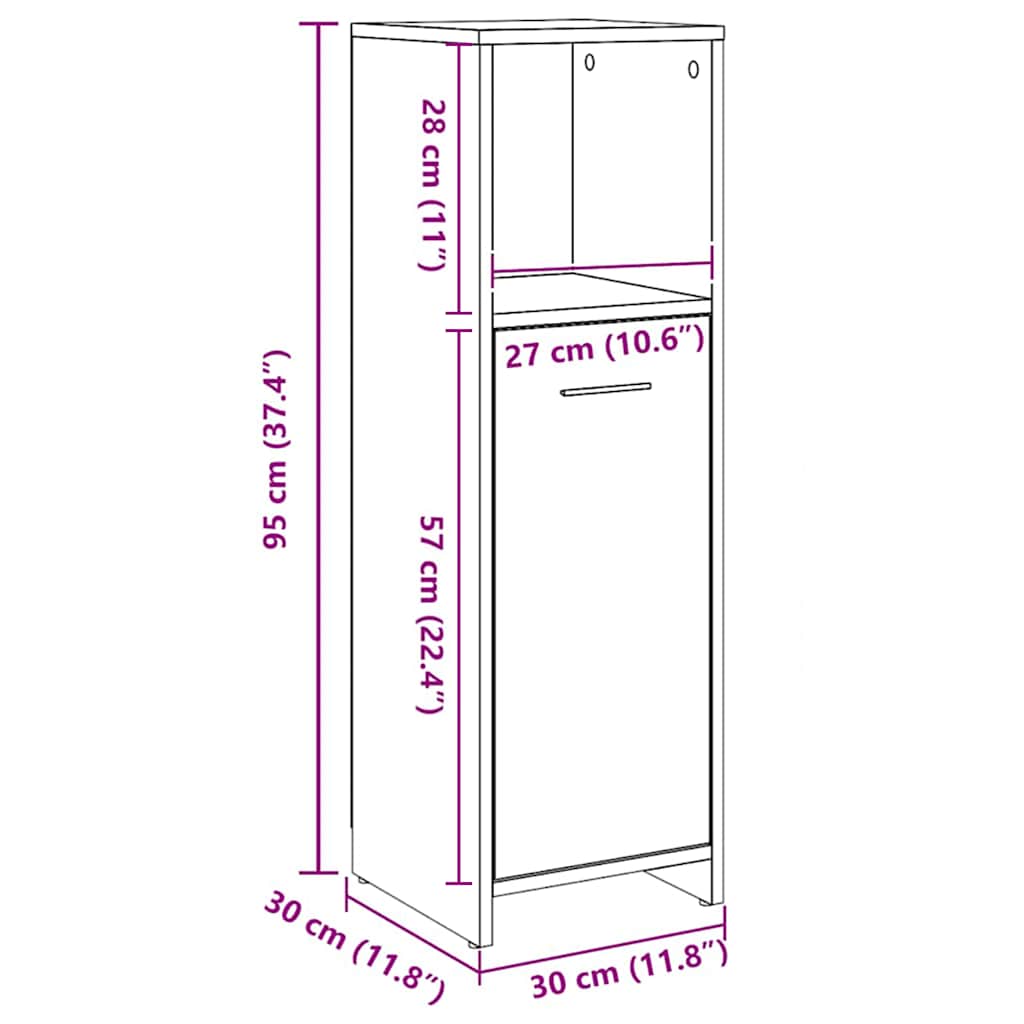 badeværelsesskab 30x30x95 cm konstrueret træ egetræsfarvet