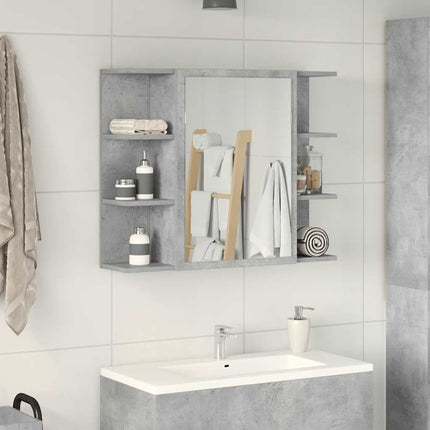 badeværelsesskab med spejl 80x20,5x64 cm spånplade betongrå