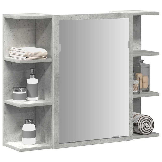 badeværelsesskab med spejl 80x20,5x64 cm spånplade betongrå