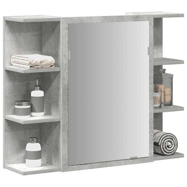 badeværelsesskab med spejl 80x20,5x64 cm spånplade betongrå