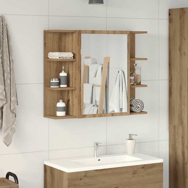 badeværelsesskab med spejl 80x20,5x64 cm konstrueret træ