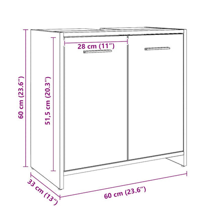 underskab til badeværelse 60x33x60 cm konstrueret træ kunsteg