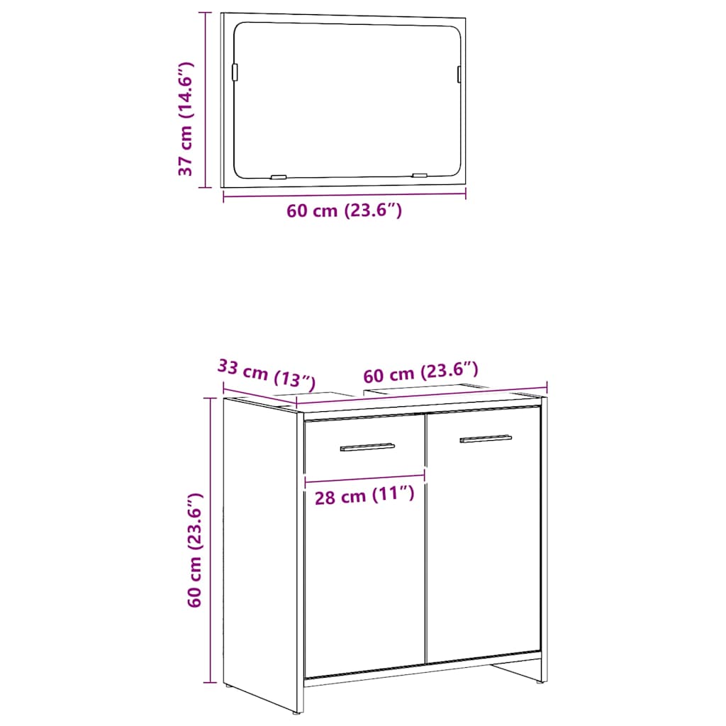 badeværelsesskab med spejl 58x33x60 cm konstrueret træ kunsteg