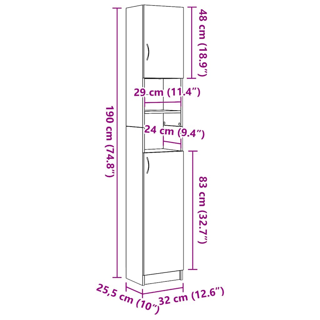 badeværelsesskab 32x25,5x190 cm konstrueret træ antikt træ