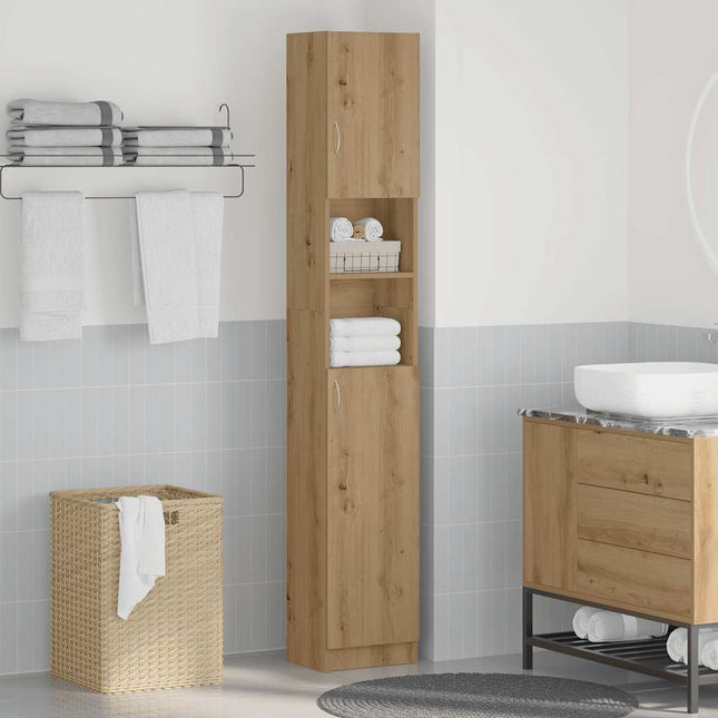badeværelsesskab håndlavet eg 32x25,5x190 cm konstrueret træ