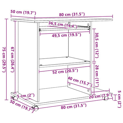computerbord 80x50x75 cm spånplade antikt træ