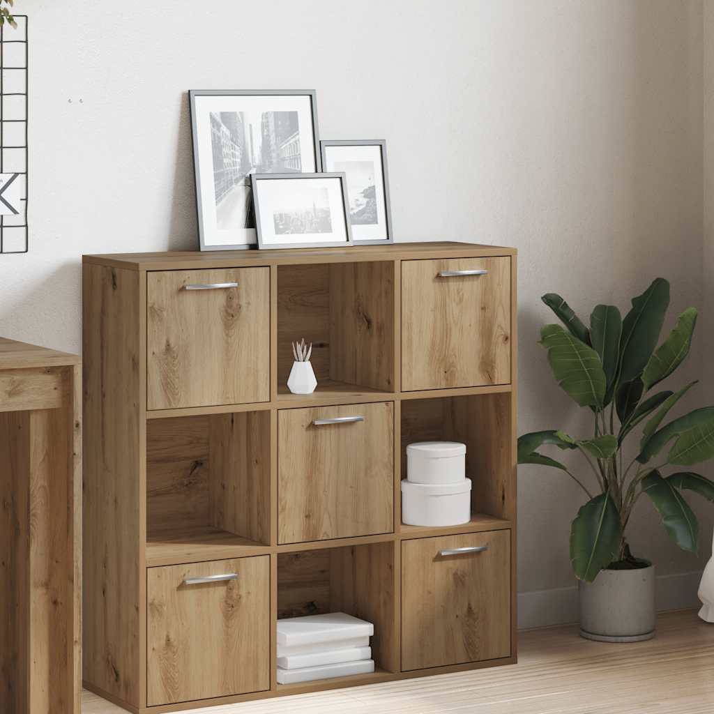 Bogreol med 9 rum 90×28×90 cm - konstrueret træ, kunsteg