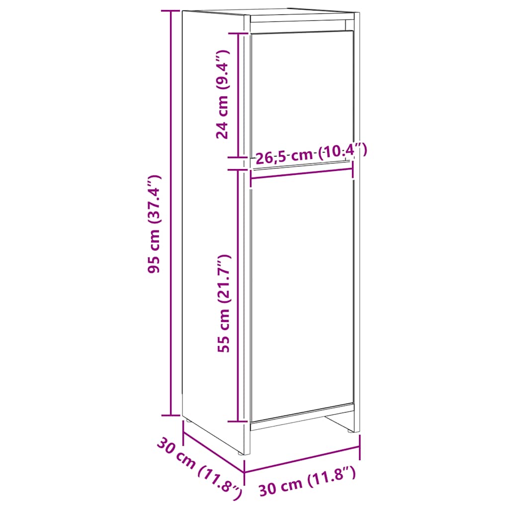 badeværelsesskab 30x30x95 cm konstrueret træ egetræsfarvet