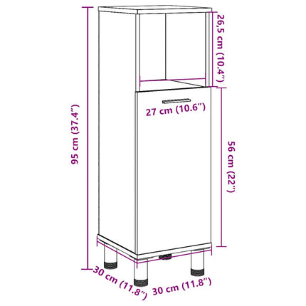 badeværelsesskab 30x30x95 cm konstrueret træ antikt træ