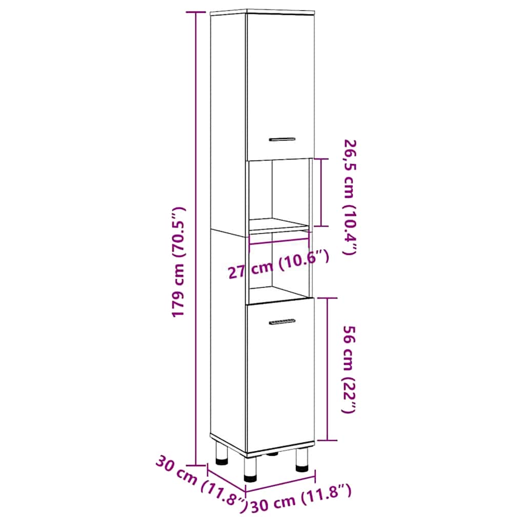 badeværelsesskab 30x30x179 cm spånplade betongrå