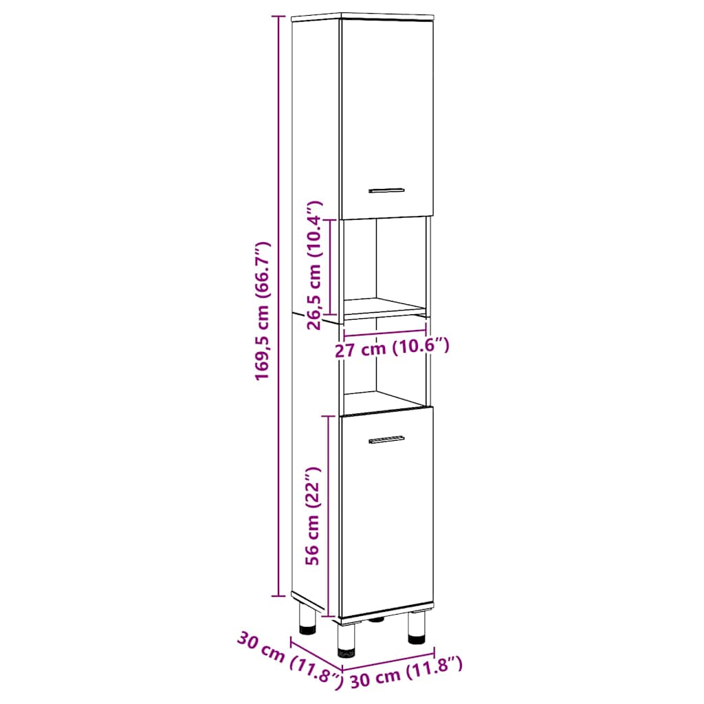 badeværelsesskab 30x30x179 cm konstrueret træ kunsteg