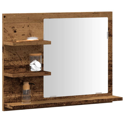 badeværelsesskab med spejl 60x10,5x45 cm antikt træ