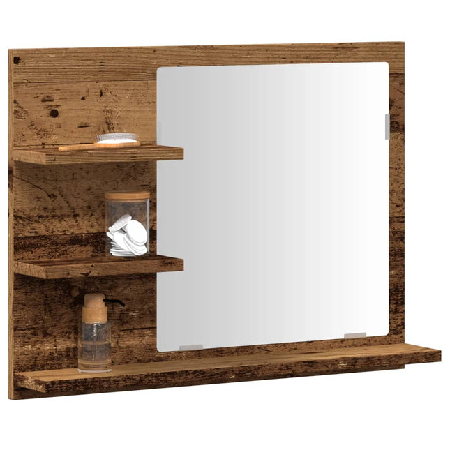badeværelsesskab med spejl 60x10,5x45 cm antikt træ