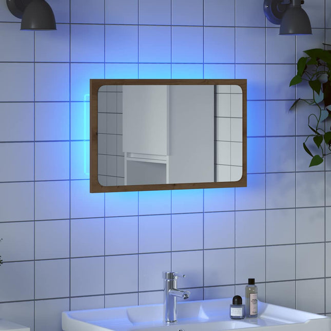 badeværelsesspejl med LED-lys 60x8,5x38 cm kunsteg