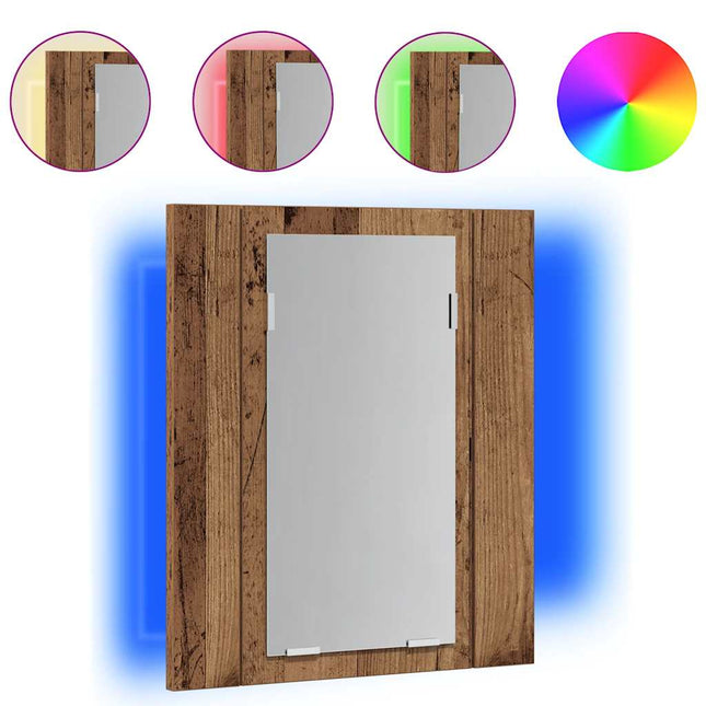 spejlskab m. LED-lys 40x12x45 cm konstrueret træ gammelt træ