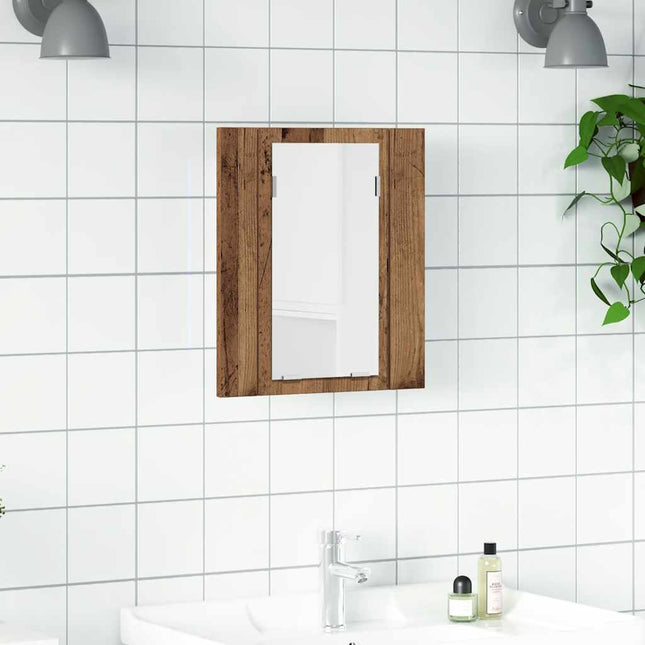 spejlskab m. LED-lys 40x12x45 cm konstrueret træ gammelt træ