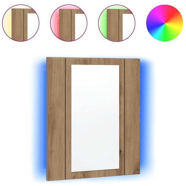 spejlskab med LED-lys 40x12x45 cm konstrueret træ kunsteg