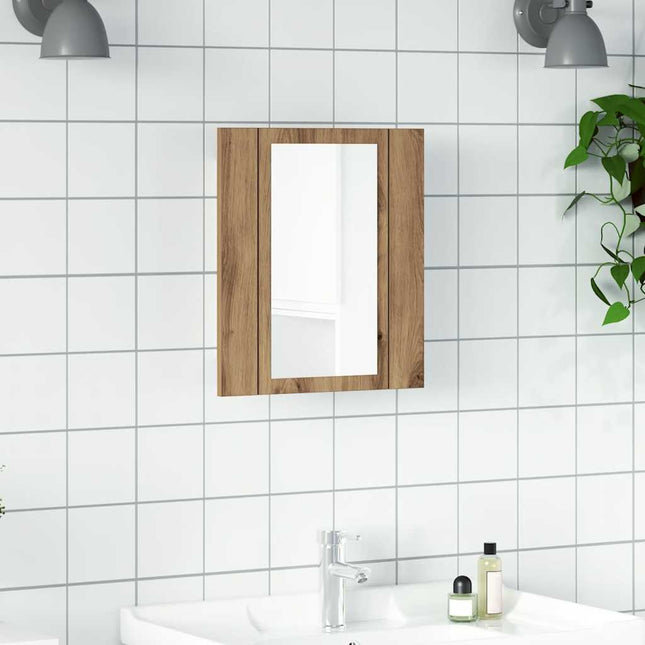spejlskab med LED-lys 40x12x45 cm konstrueret træ kunsteg