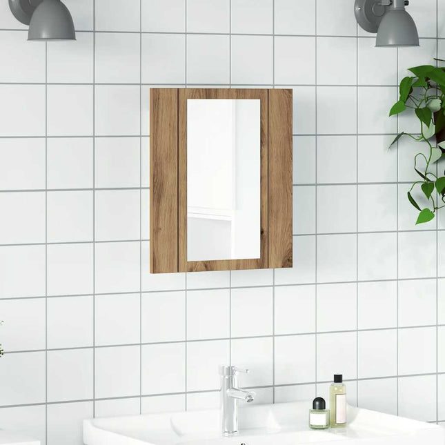 spejlskab med LED-lys 40x12x45 cm konstrueret træ kunsteg