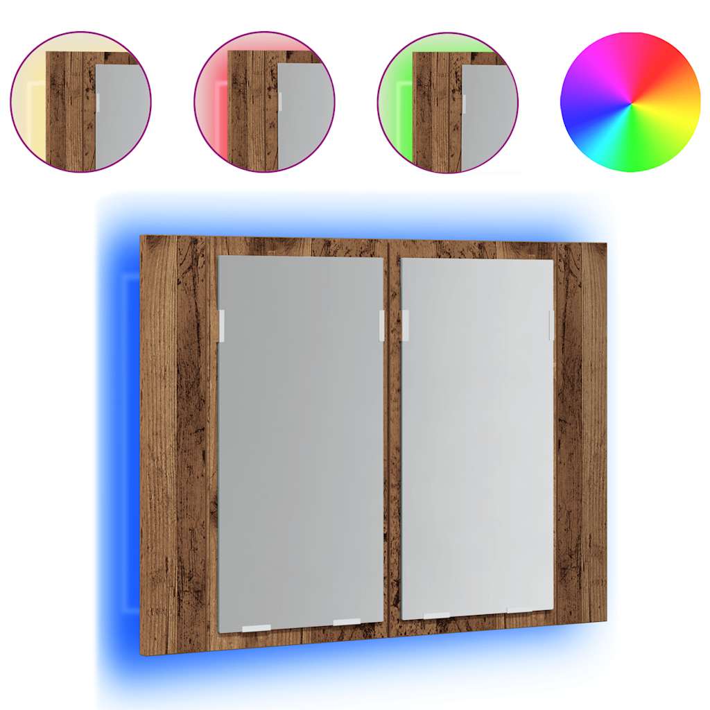 spejlskab m. LED-lys 60x12x45 cm konstrueret træ antikt træ