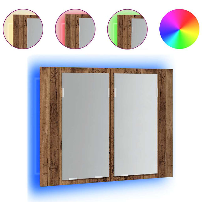 spejlskab m. LED-lys 60x12x45 cm konstrueret træ antikt træ