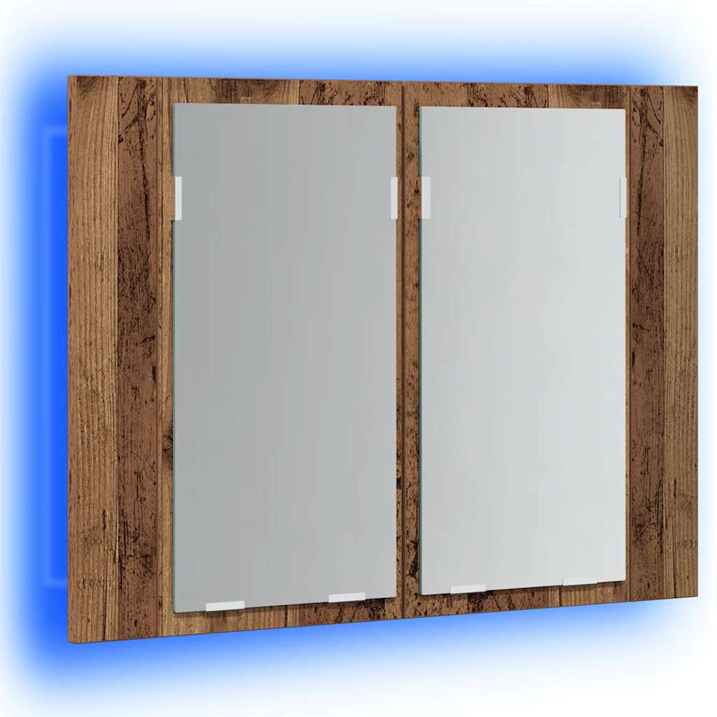 spejlskab m. LED-lys 60x12x45 cm konstrueret træ antikt træ