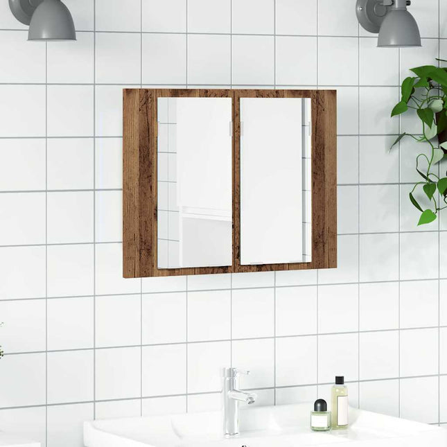 spejlskab m. LED-lys 60x12x45 cm konstrueret træ antikt træ