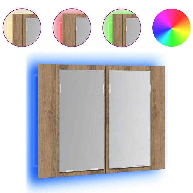 spejlskab m. LED-lys 60x12x45 cm konstrueret træ kunsteg