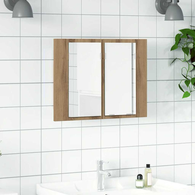 spejlskab m. LED-lys 60x12x45 cm konstrueret træ kunsteg