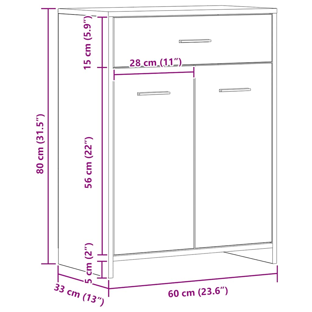 badeværelsesskab 60x33x80 cm konstrueret træ kunsteg