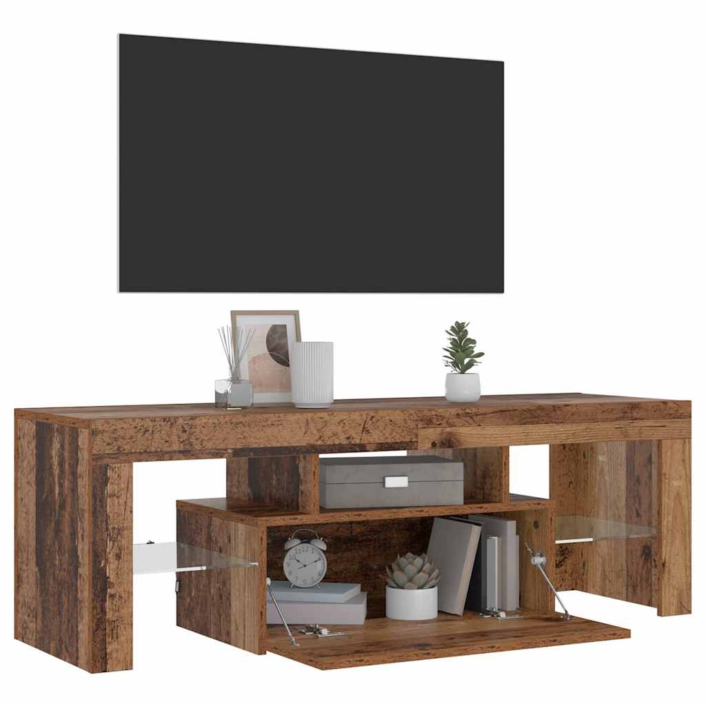tv-bord m. LED-lys 120x36,5x40 cm konstrueret træ antikt træ