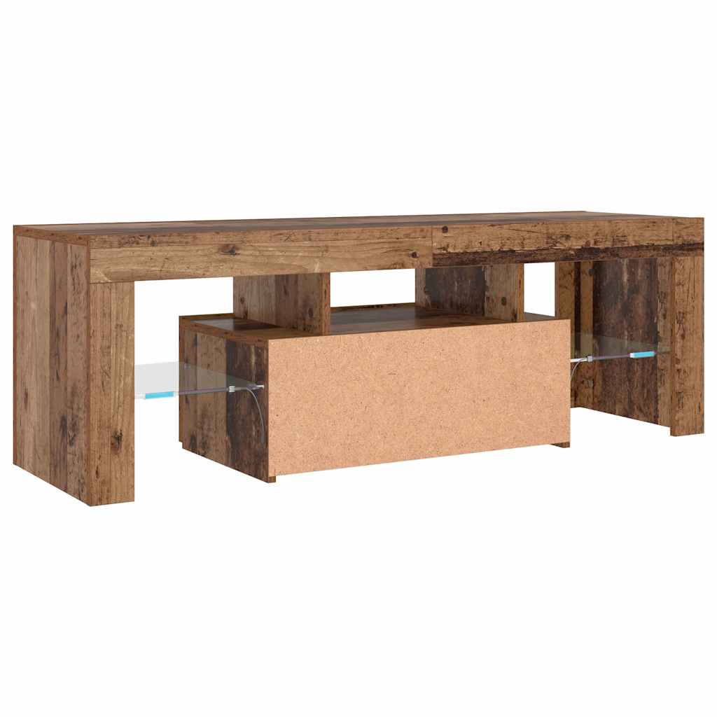 tv-bord m. LED-lys 120x36,5x40 cm konstrueret træ antikt træ