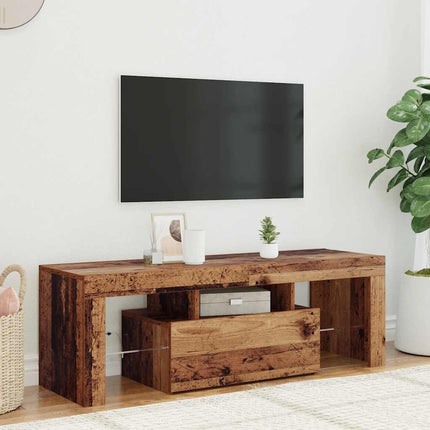 tv-bord m. LED-lys 120x36,5x40 cm konstrueret træ antikt træ