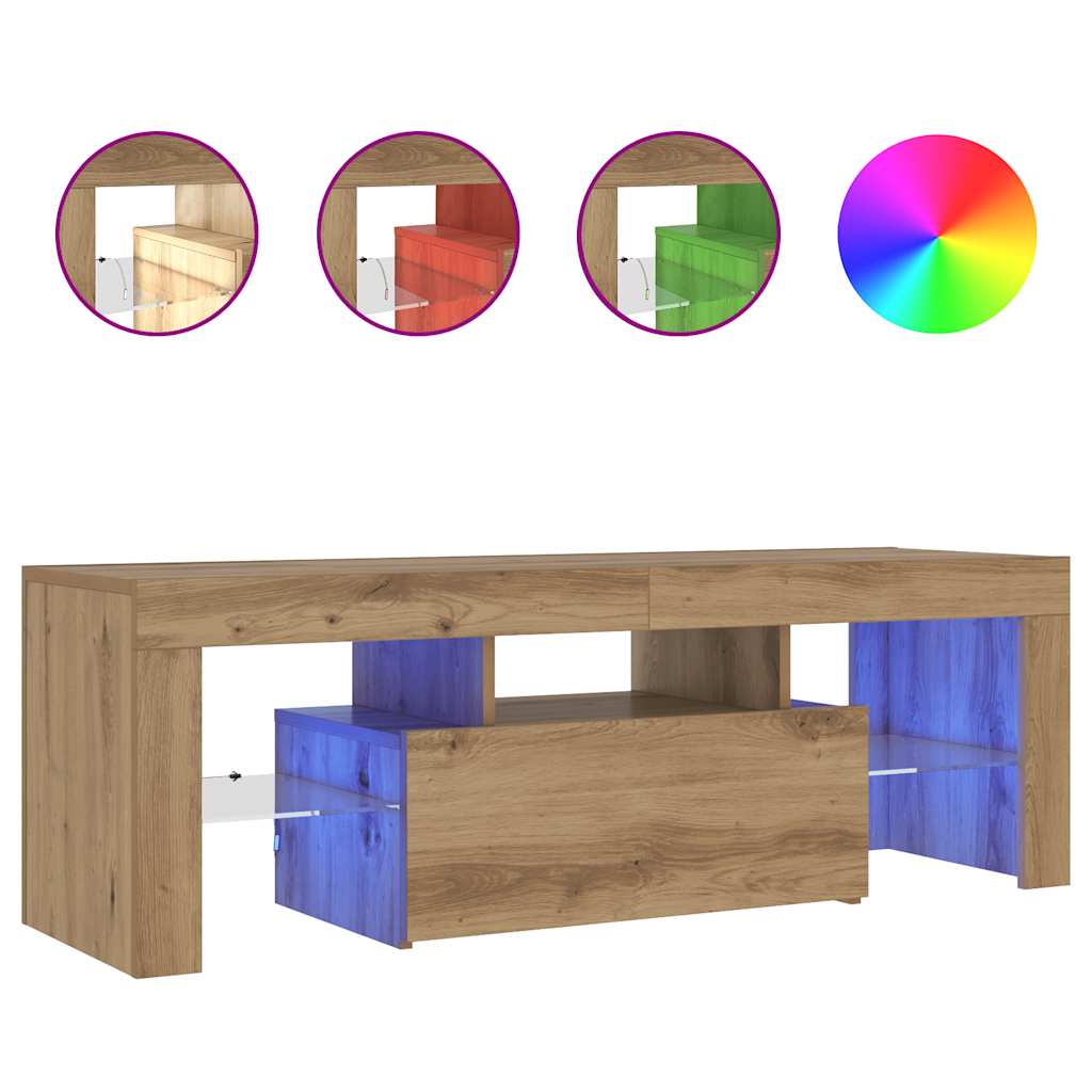 tv-bord m. LED-lys 120x36,5x40 cm konstrueret træ kunsteg